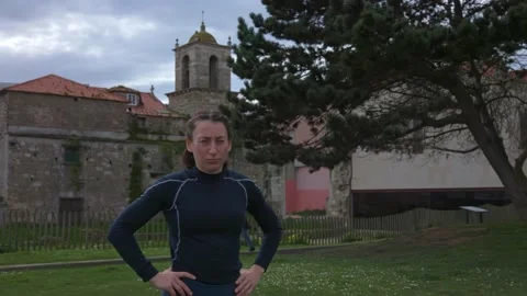 Athlete rotates her head, warm-up Stock Footage 171483210