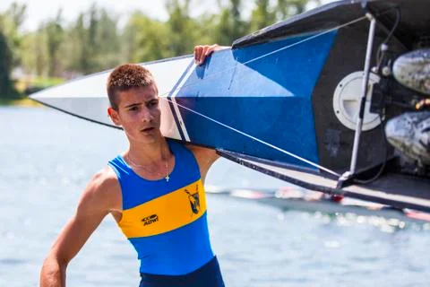Athlete on a rowing competition Stock Photos