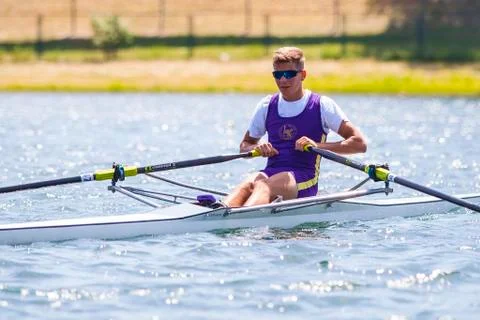 Athlete on a rowing competition Stock Photos