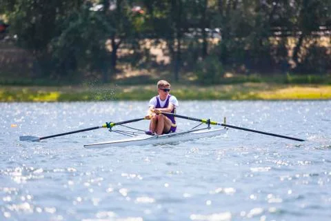 Athlete on a rowing competition Stock Photos