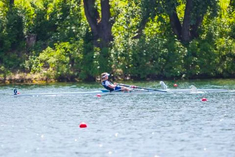 Athlete on a rowing competition Stock Photos