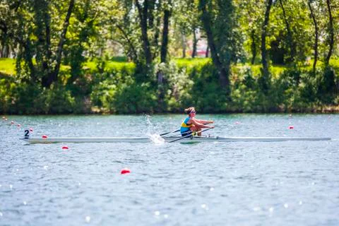 Athlete on a rowing competition Stock Photos