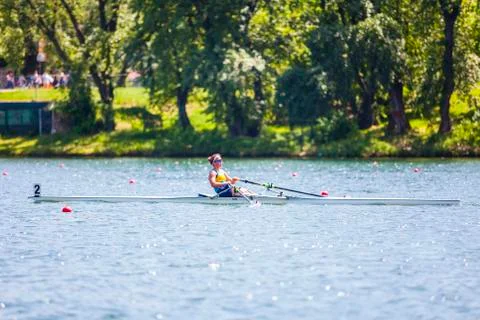 Athlete on a rowing competition Stock Photos