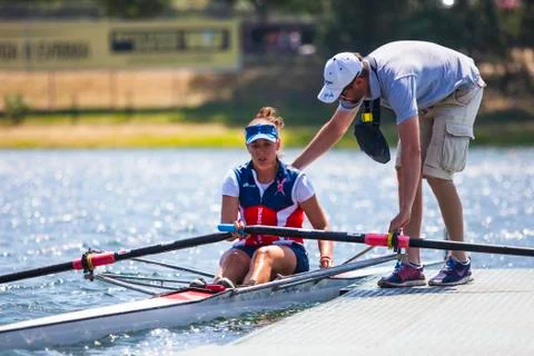 Athlete on a rowing competition Stock Photos