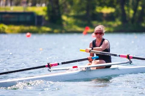 Athlete on a rowing competition Stock Photos