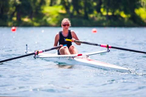 Athlete on a rowing competition Stock Photos