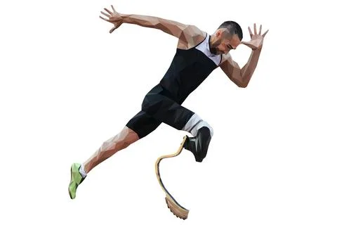Athlete runner disabled prosthetic running low poly vector illustration Stock Illustration
