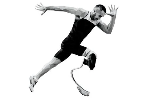 Athlete runner disabled prosthetic running low poly vector illustration Stock Illustration
