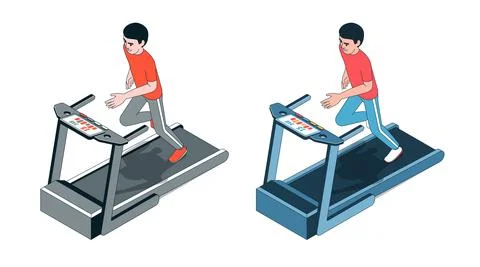 Athlete running on treadmill front view. Limited color palette. Stock Illustration