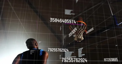 Athlete shifting stance at free-throw activating sports analytics overlay Stock Footage 314367882