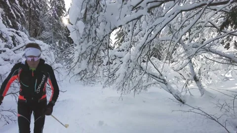 Athlete ski mountaineer in action Stock Footage 164679342