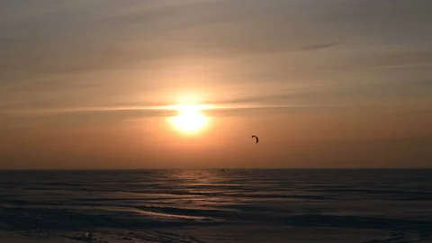 Athlete with a snow kite skiing Stock Footage 120794847