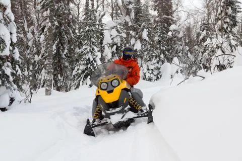 Athlete on a snowmobile. Stock Photos