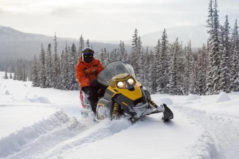 Athlete on a snowmobile. Stock Photos