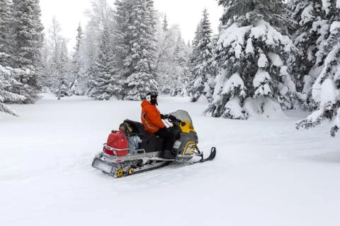 Athlete on a snowmobile. Stock Photos