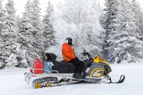 Athlete on a snowmobile. Foto stock