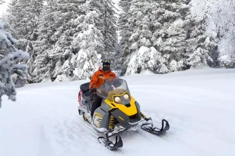 Athlete on a snowmobile. Foto stock