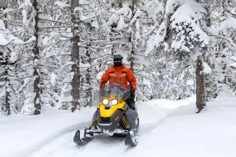 Athlete on a snowmobile. Stock Photos