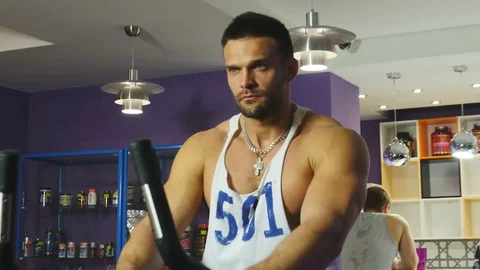 Athlete on the Sport Simulator Stock Footage 75347514