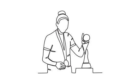 An athlete staring at his trophy Stock Illustration