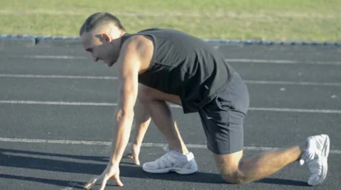 Athlete at the start of the treadmill Stock Footage 67563203