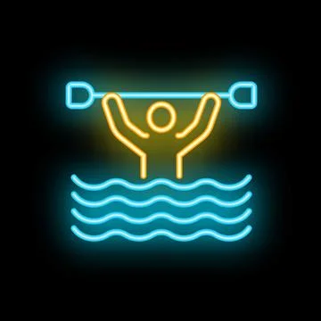 Athlete swimming and holding a pull buoy neon sign Stock Illustration
