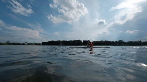Athlete in training, city rowing canal Stock Footage 109212649