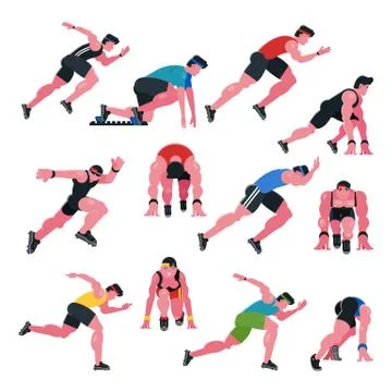 Athlete vector athletic people running and sprinter man character illustration Stock Illustration