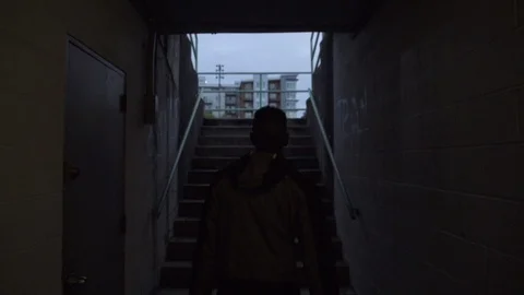 Athlete walks up stairs to stadium Vidéo 86884792