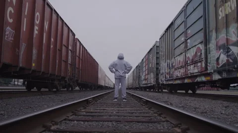 Athlete Walks On Train Tracks Stock Footage 270325259