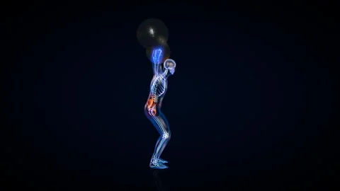 Athlete X-Ray Exercising Heavy Weight Squat, Seamless Loop, Luma Matte Attached Stock Footage 157606109