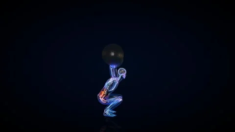 Athlete X-Ray Exercising Heavy Weight Squat, Seamless Loop Stock Footage 158722067