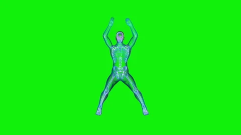 Athlete X-Ray Exercising Jumping Jacks, Seamless Loop, Green Screen Chromakey Stock Footage 148326176