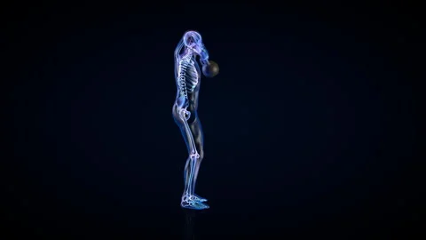 Athlete X-Ray Exercising Kettlebell High Pull, Seamless Loop Stock Footage 165302316