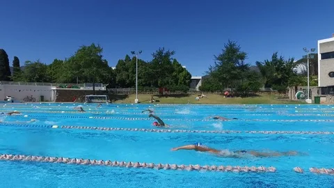 Athletes in busy pool Stock Footage 88966547