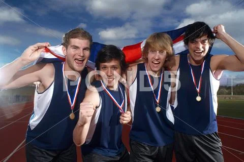 Athletes celebrating Stock Photos