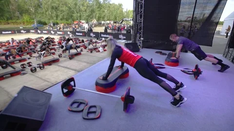 Athletes Do Push Ups Coach Sport Demonstration Stock Footage 109238679