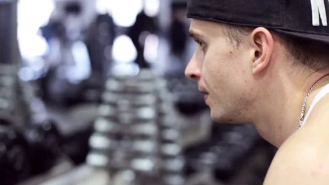 Athlete's face in the gym Stock Footage 83783160