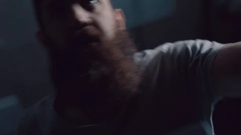 Athlete's face while exercising on the simulator ellipsoid. Stock-Footage 90642300