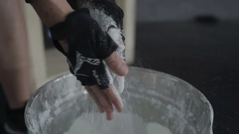 Athlete's hands magnesia close-up Stock-Footage 104409539