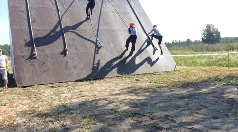 Athletes on the obstacle Stock Footage 68038060