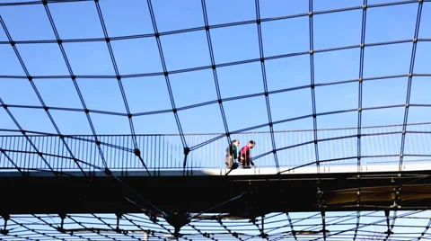 Athletes passing bridge Stock Footage 36352270