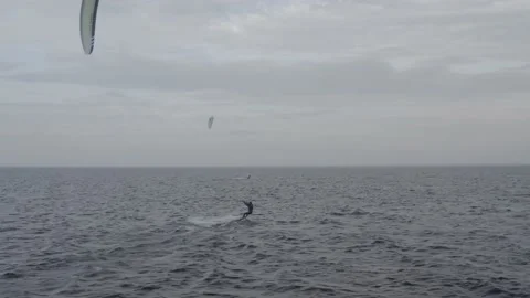 Athletes ride kite surfin. Kiev sea. Summer. Windy weather. Stock Footage 197684953
