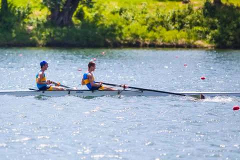 Athletes on a rowing competition Stock Photos