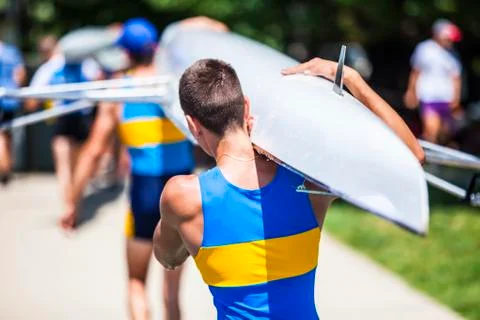 Athletes on a rowing competition Stock Photos