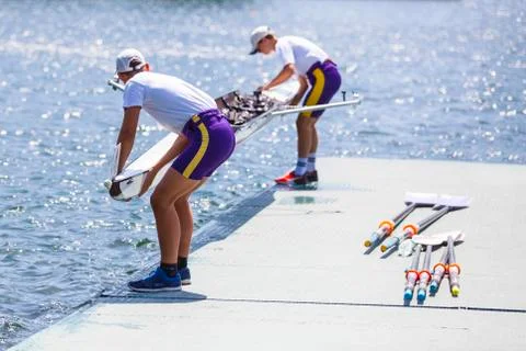 Athletes on a rowing competition Stock Photos