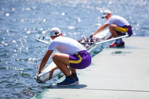 Athletes on a rowing competition Foto stock
