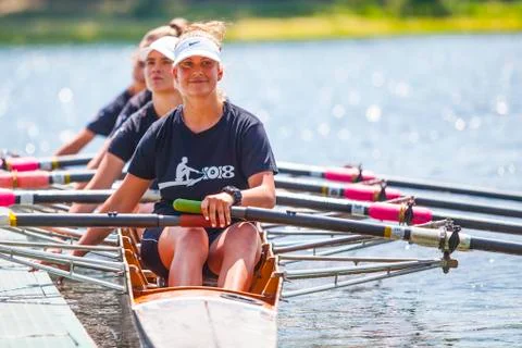 Athletes on a rowing competition Stock Photos