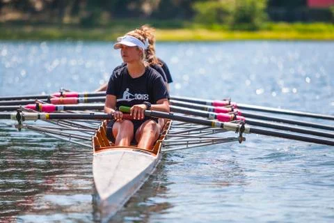Athletes on a rowing competition Foto stock