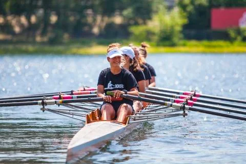Athletes on a rowing competition Foto stock